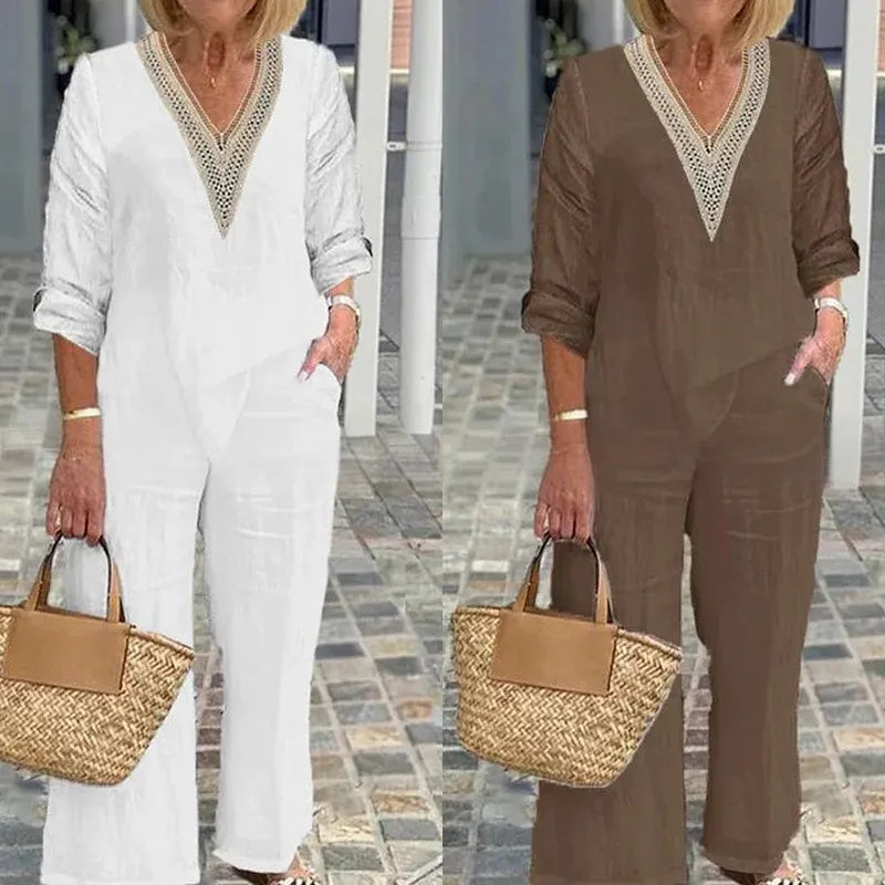 Women’s V-Neck Wide-Leg Pants Set