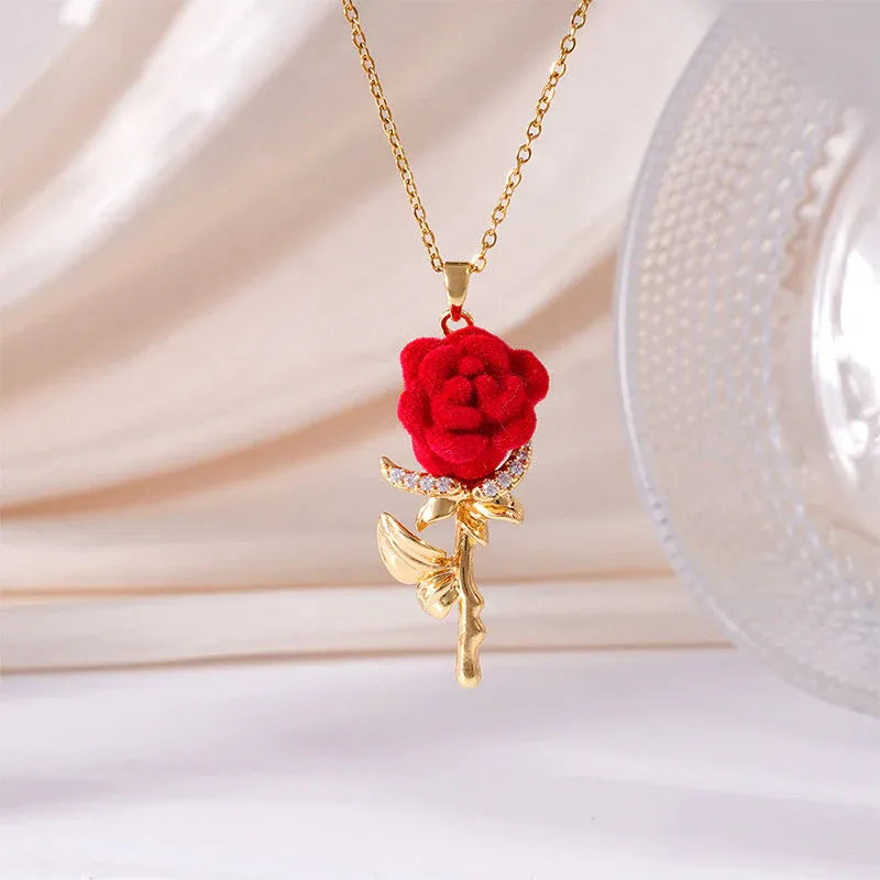 Velvet Rose Pendant Necklace