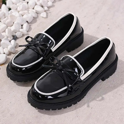 Women’s Glossy Bow Chunky Sole Loafers