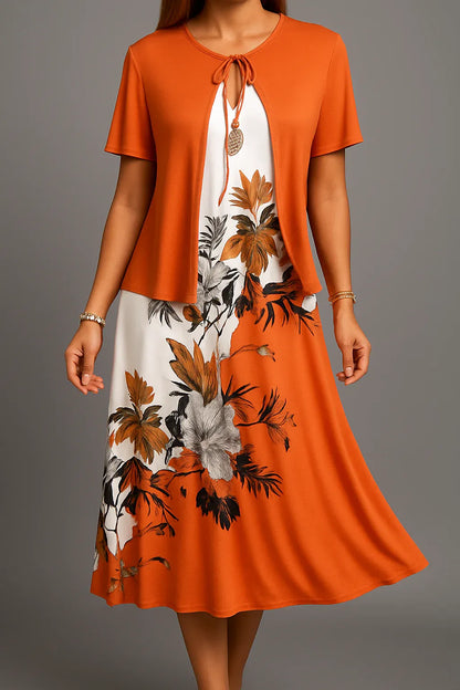 Women's Floral Print Tie Neck Midi Dress