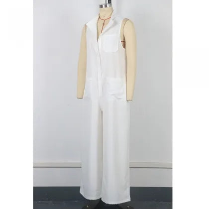 Sleeveless Relaxed Fit Wide Leg Utility Jumpsuit