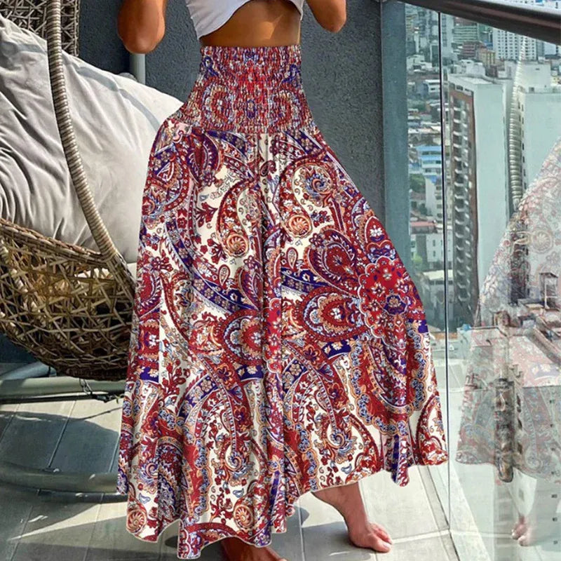 Women's Boho Paisley High Waist Flowy Maxi Skirt