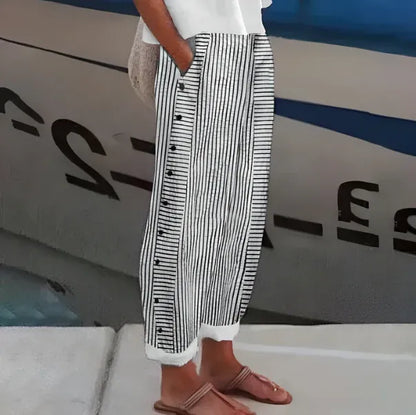 Women’s Striped Button Detail Cropped Pants