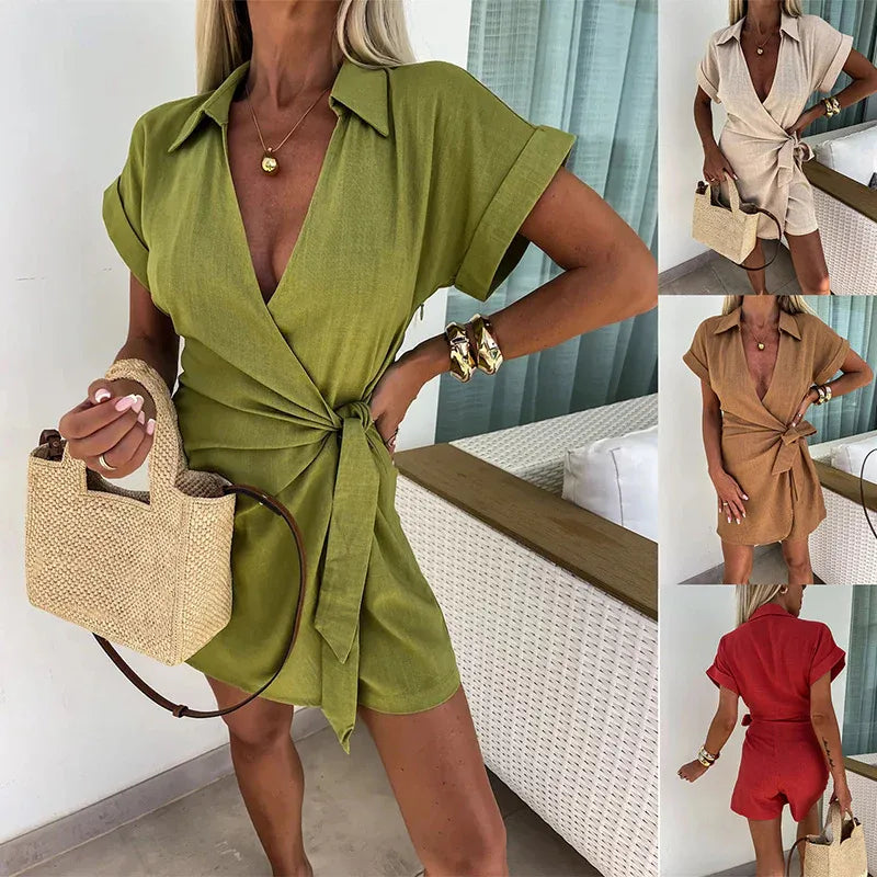 Women’s Wrap-Front Belted Romper