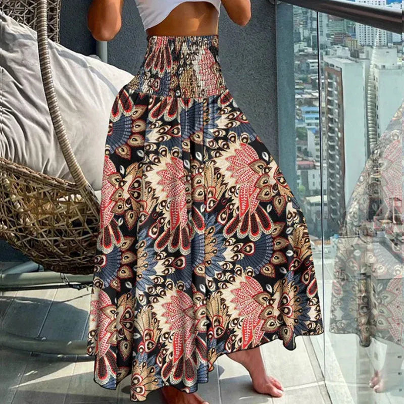 Women's Boho Paisley High Waist Flowy Maxi Skirt