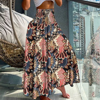 Women's Boho Paisley High Waist Flowy Maxi Skirt