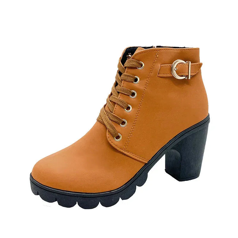 Women’s Lace-Up Buckle Block Heel Ankle Boots