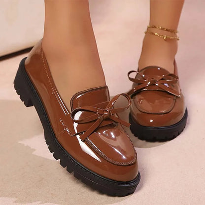 Women’s Glossy Bow Chunky Sole Loafers