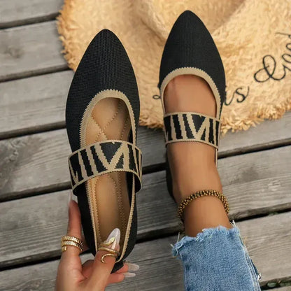 Women’s Knitted Strap Pointed Toe Flats