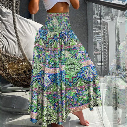 Women's Boho Paisley High Waist Flowy Maxi Skirt