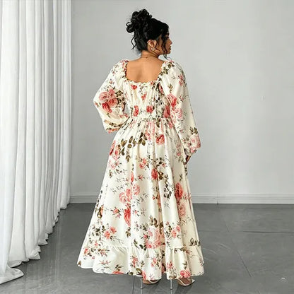 Women’s Floral Square-Neck Puff-Sleeve Maxi Dress