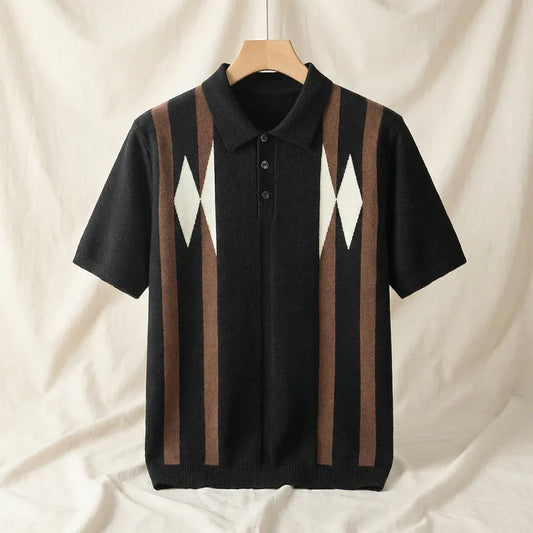 Men’s Geometric Stripe Knit Polo Shirt