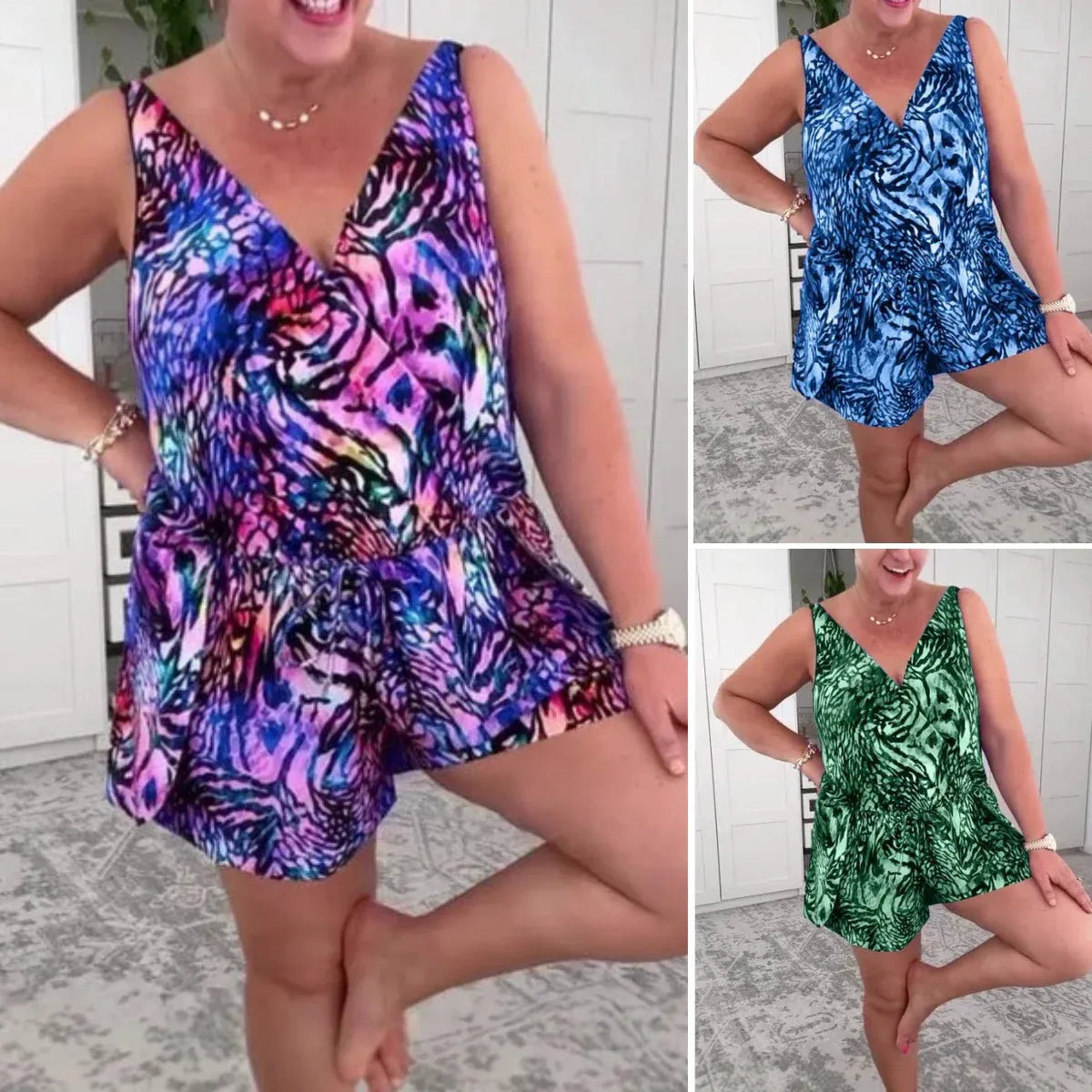 Women’s Printed V-Neck Sleeveless Romper