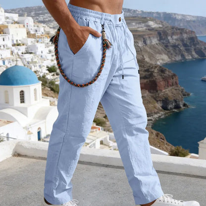 Men’s Casual Linen-Look Drawstring Pants