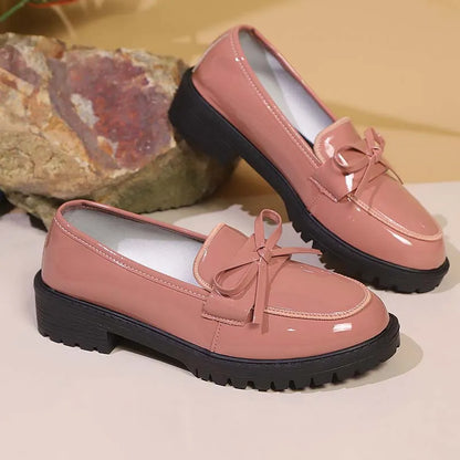 Women’s Glossy Bow Chunky Sole Loafers