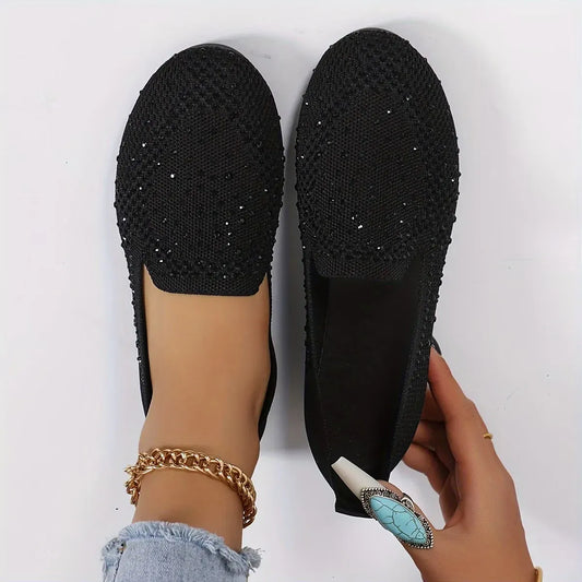 Women’s Rhinestone Knit Slip-On Flats