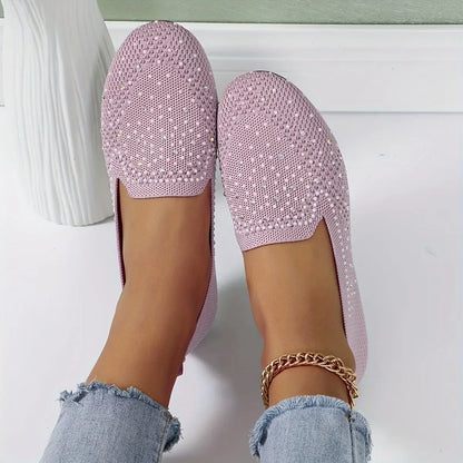Women’s Rhinestone Knit Slip-On Flats