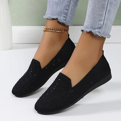 Women’s Rhinestone Knit Slip-On Flats
