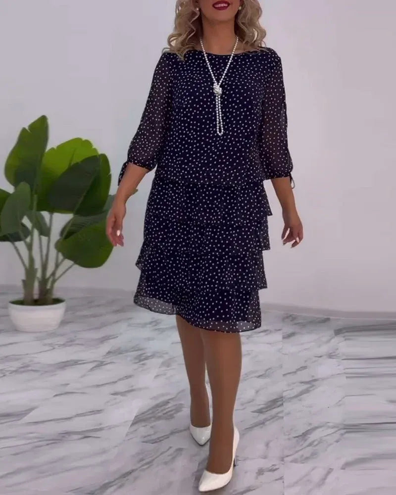 Women’s Elegant Polka Dot Layered Midi Dress