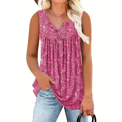 Women’s Floral Print Sleeveless Button Front Top