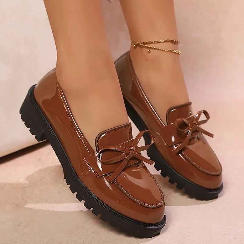 Women’s Glossy Bow Chunky Sole Loafers