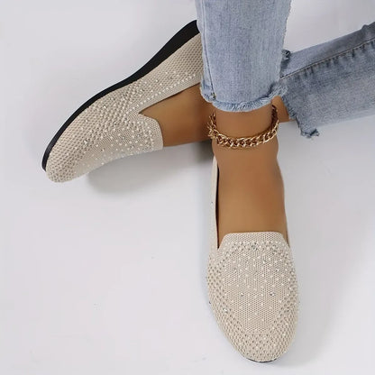 Women’s Rhinestone Knit Slip-On Flats