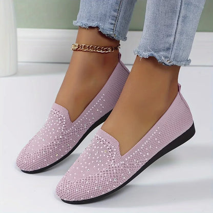 Women’s Rhinestone Knit Slip-On Flats