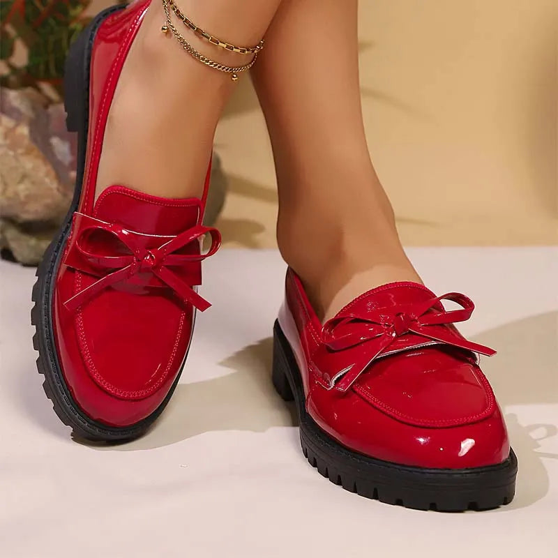 Women’s Glossy Bow Chunky Sole Loafers