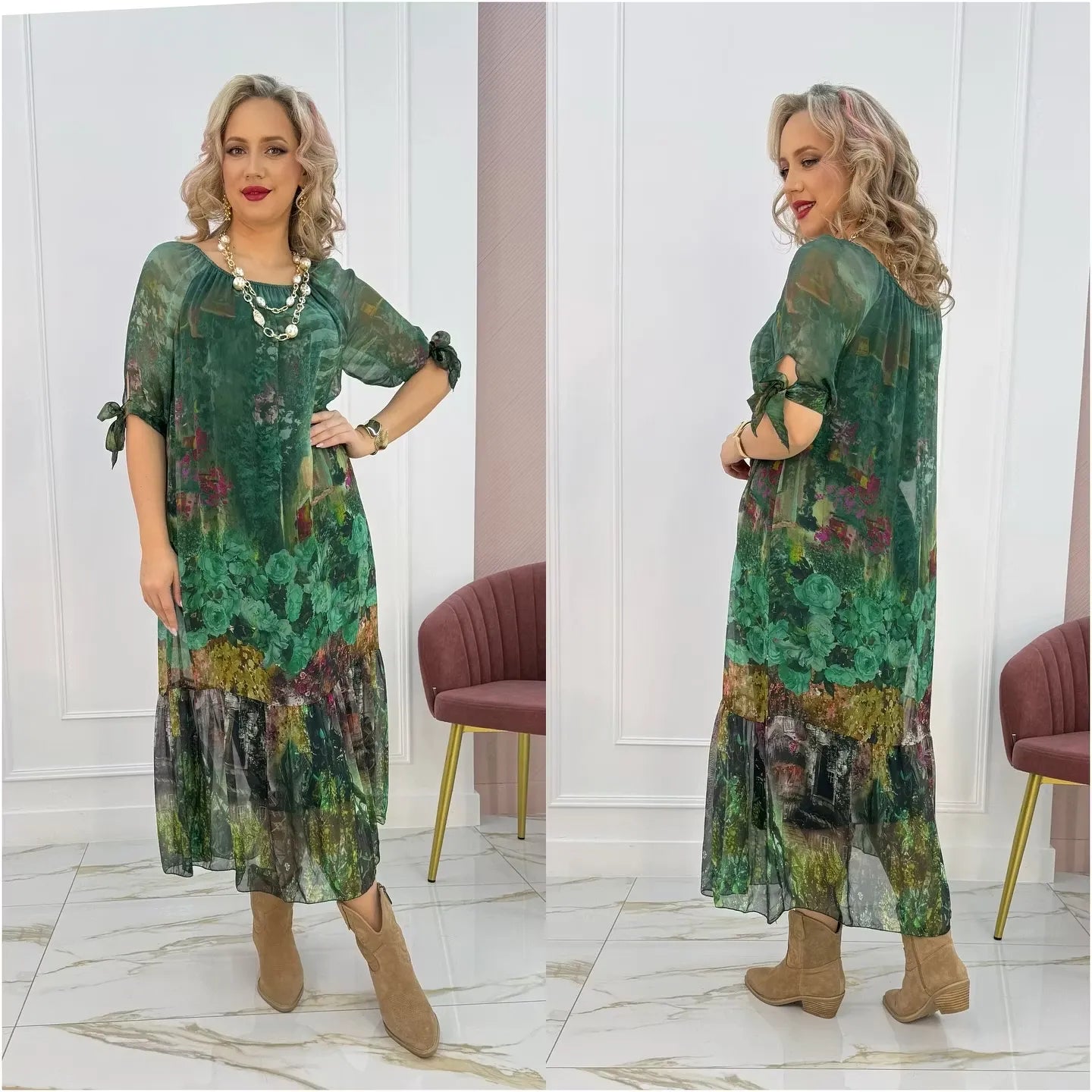 Women's Floral Print Mesh Dress