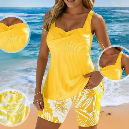 Women's Surplice Tankini Swim Set with Boy Shorts