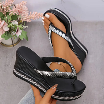 Rhinestone Platform Wedge Flip Flops