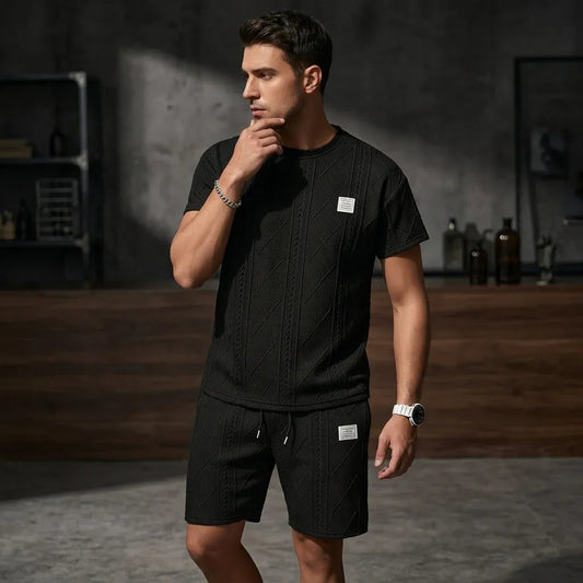 Men’s Textured Short-Sleeve Shirt and Shorts Set