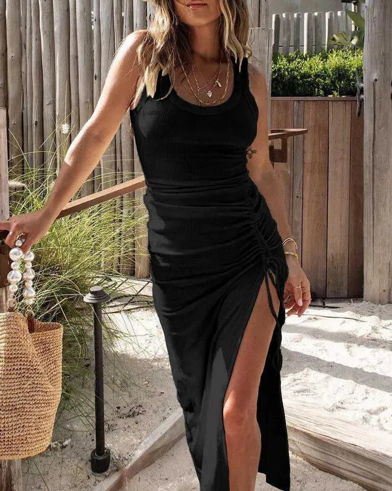 Women’s Ruched Side Slit Tank Dress