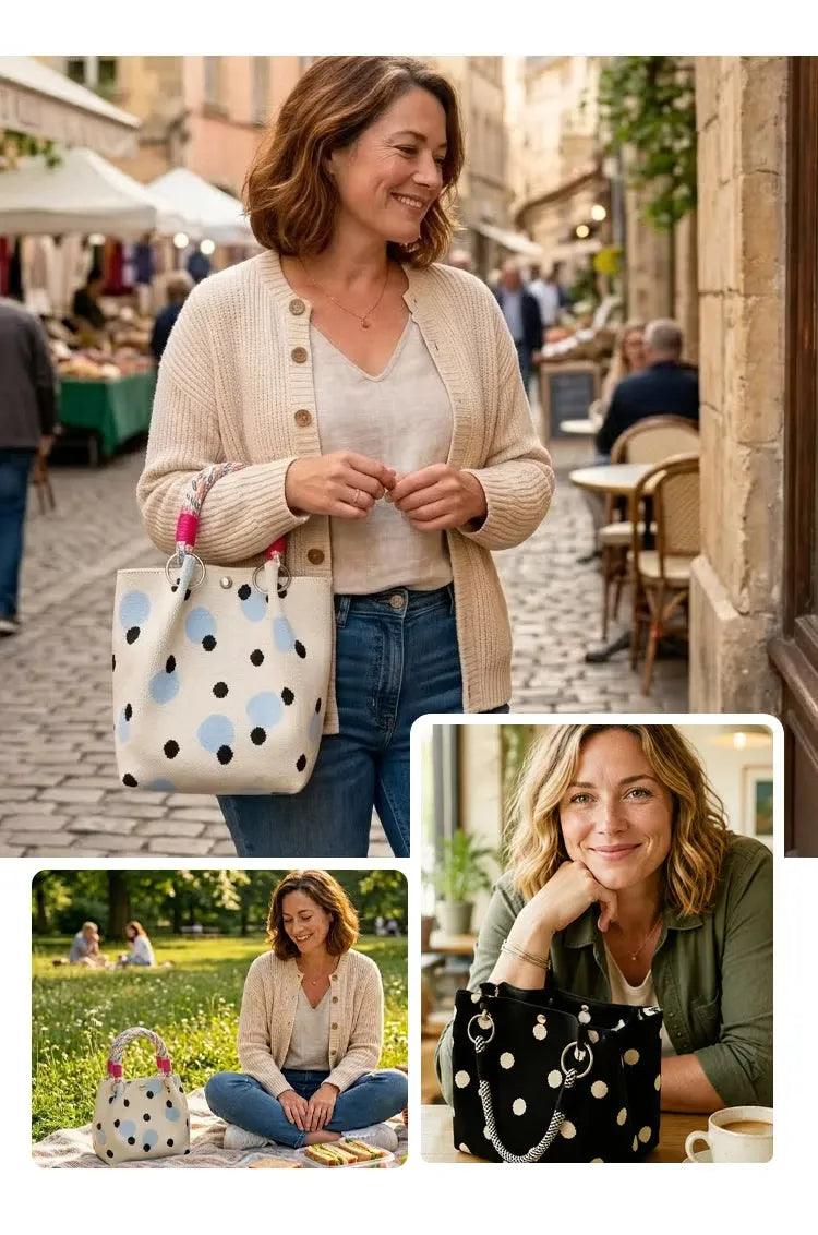 Women's Polka Dot Knit Tote Bag