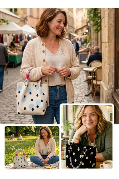 Women's Polka Dot Knit Tote Bag
