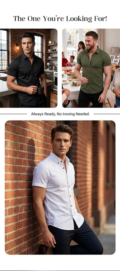 Men’s Short Sleeve Wrinkle-Resistant Button-Up Shirt