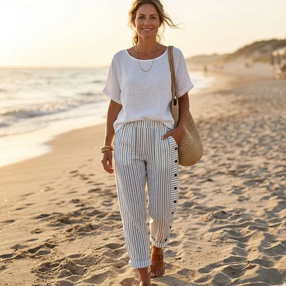 Women’s Striped Button Detail Cropped Pants
