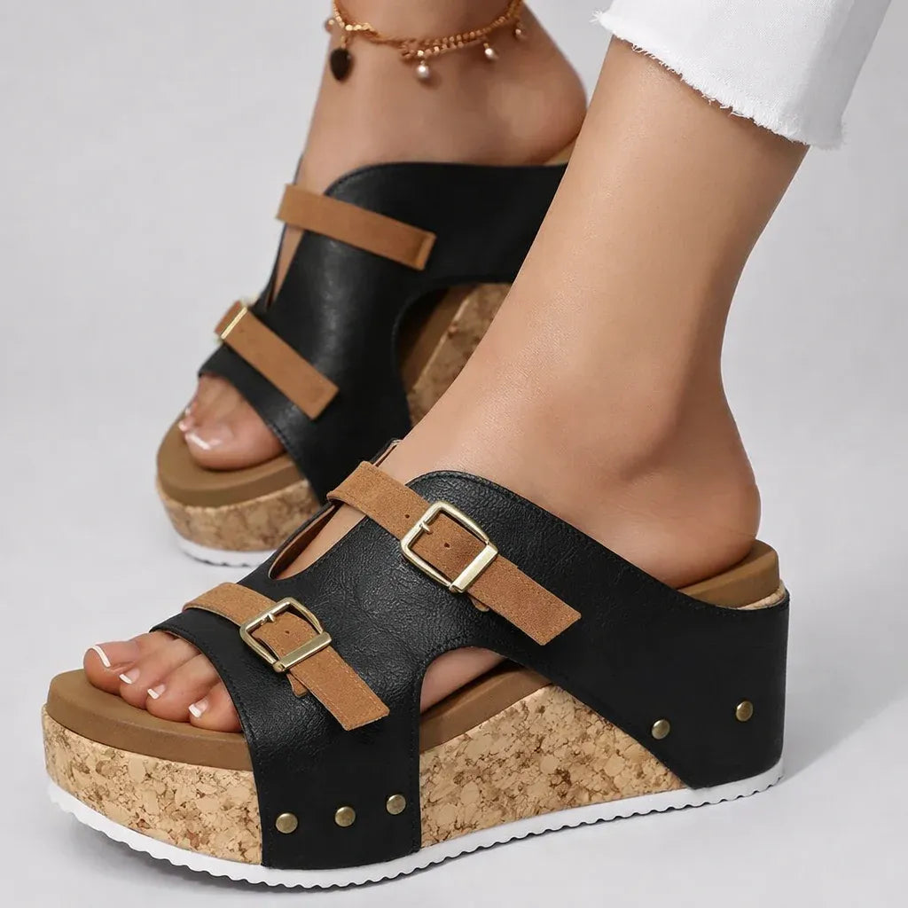 Adjustable Strap Cork Platform Slide Sandals