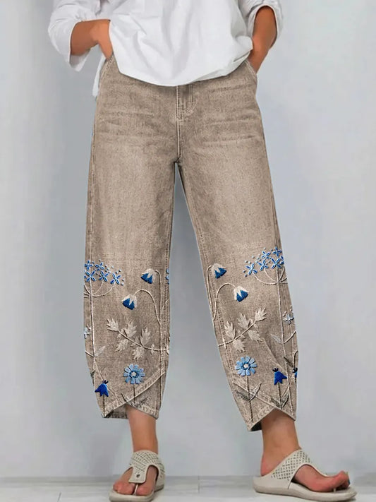 Women's Floral Print Denim Pants