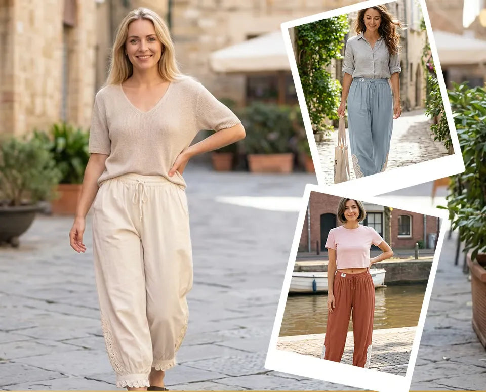 Women’s Lace Trim Drawstring Harem Pants