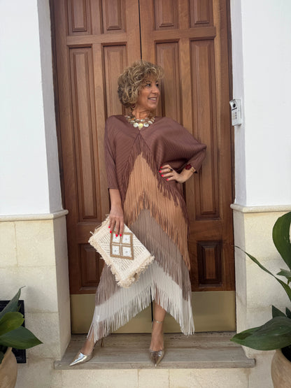 Women’s Ombre Pleated Fringe Maxi Dress