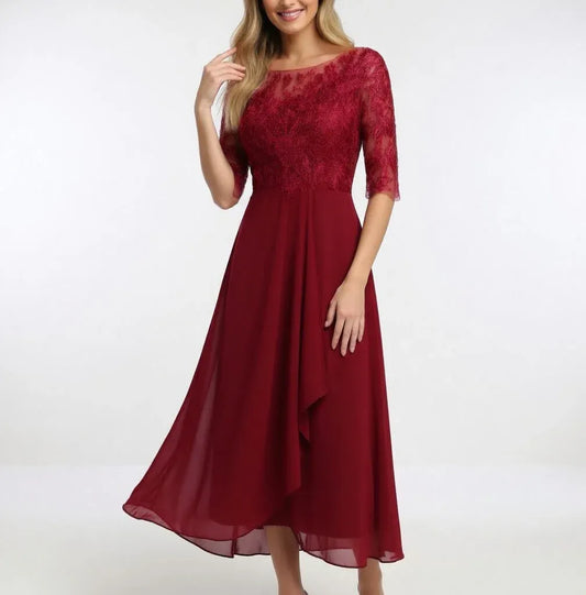 Women’s Lace Bodice Chiffon Midi Dress