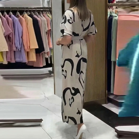 Women’s Printed Button-Front Midi Shirt Dress with Belt