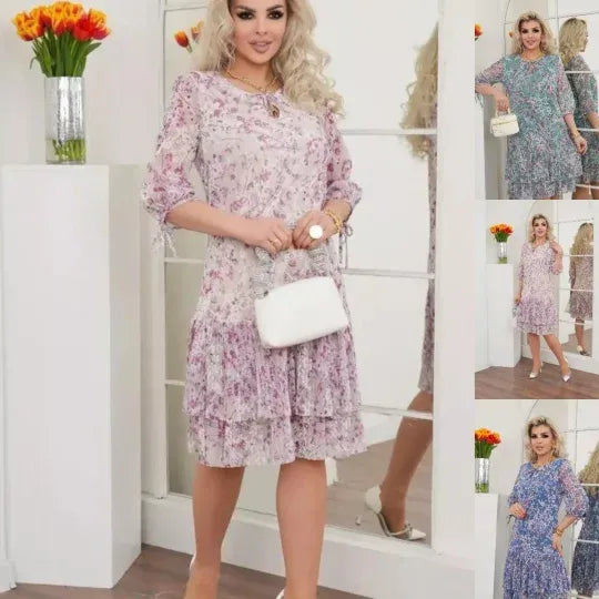 Women’s Floral Tiered Ruffle Midi Dress