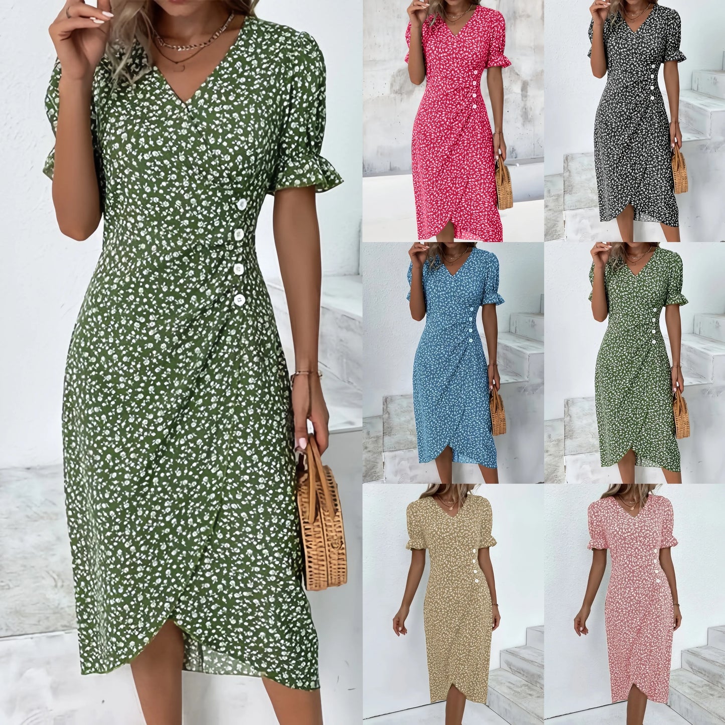Women's Floral V-Neck Wrap Dress