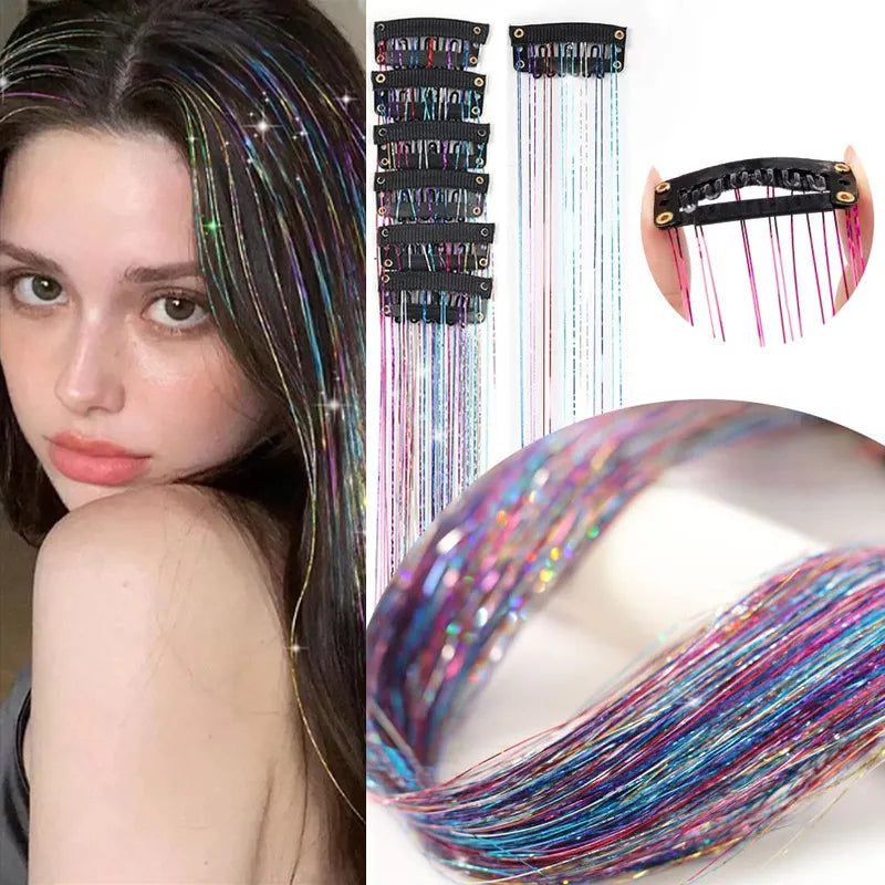 12-Pack Clip-In Sparkle Hair Tinsel Strands