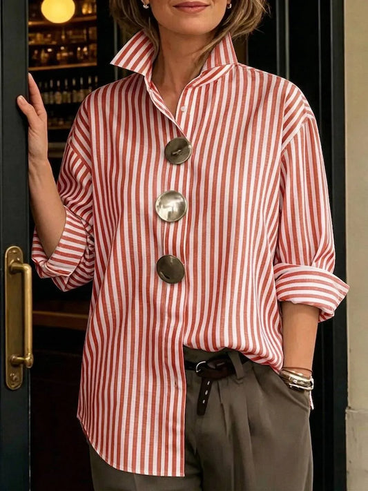 Women’s Striped Stand Collar Button-Up Shirt