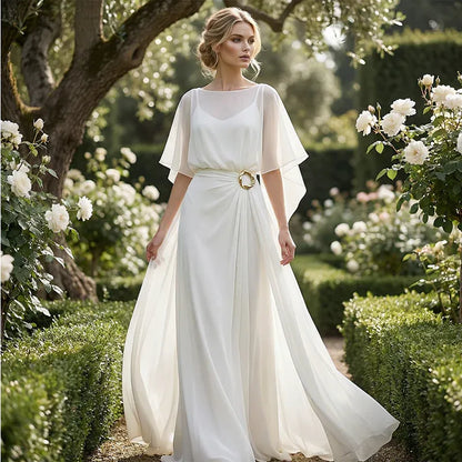Women’s Elegant Flowing Cape Sleeve Maxi Dress