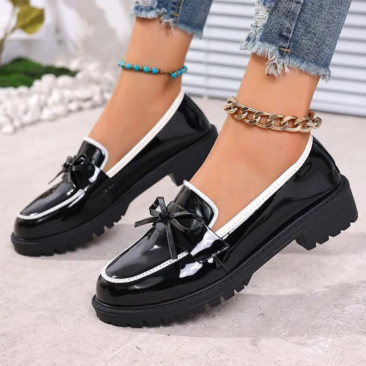 Women’s Glossy Bow Chunky Sole Loafers
