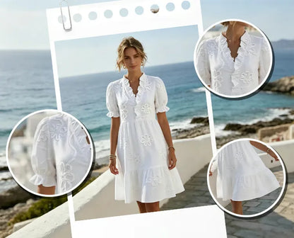 Women's Floral Embroidered Puff Sleeve Dress